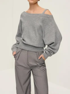 COMMENSE Plain Off-Shoulder Loose Sweater* Sweater Tops|Sweaters & Cardigans