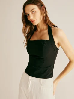 COMMENSE Plain Piping Halter Top* Tank Tops & Camis|Tops
