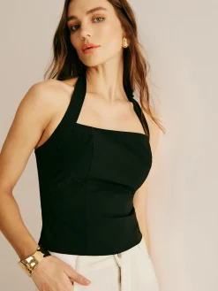 COMMENSE Plain Piping Halter Top* Tank Tops & Camis|Tops
