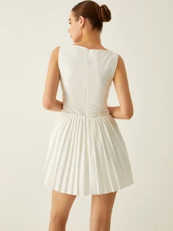 COMMENSE Plain Pleated Cami Short Dress* White Dresses|Casual Dresses