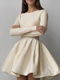 COMMENSE Plain Pleated Sweater Short Dress* White Dresses|Black Dresses