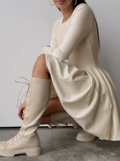COMMENSE Plain Pleated Sweater Short Dress* White Dresses|Black Dresses