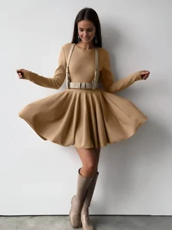 COMMENSE Plain Pleated Sweater Short Dress* White Dresses|Black Dresses