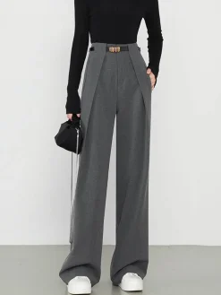 COMMENSE Plain Pockets Straight Pants* Pants|Bottoms