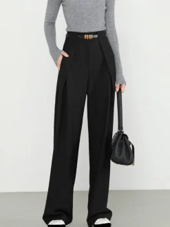 COMMENSE Plain Pockets Straight Pants* Pants|Bottoms
