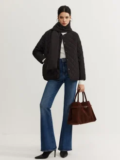 COMMENSE Plain Quilted Button Winter Coat With Scarf* Outerwear|Tops