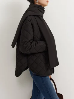 COMMENSE Plain Quilted Button Winter Coat With Scarf* Outerwear|Tops