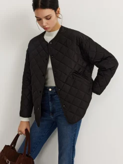 COMMENSE Plain Quilted Button Winter Coat With Scarf* Outerwear|Tops