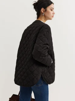 COMMENSE Plain Quilted Button Winter Coat With Scarf* Outerwear|Tops