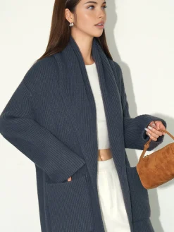 COMMENSE Plain Ribbed Pockets Long Cardigan* Cardigans|Sweaters & Cardigans