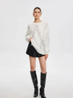 COMMENSE Plain Ripped Tassel Sweater* Sweater Tops|Sweaters & Cardigans