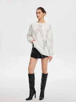 COMMENSE Plain Ripped Tassel Sweater* Sweater Tops|Sweaters & Cardigans