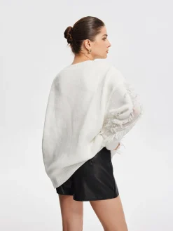 COMMENSE Plain Ripped Tassel Sweater* Sweater Tops|Sweaters & Cardigans
