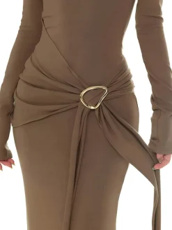 COMMENSE Plain Ruched Slim Knit Dress* Sweater Dresses|Casual Dresses