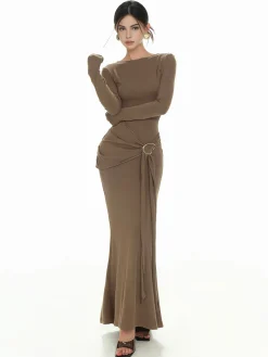 COMMENSE Plain Ruched Slim Knit Dress* Sweater Dresses|Casual Dresses