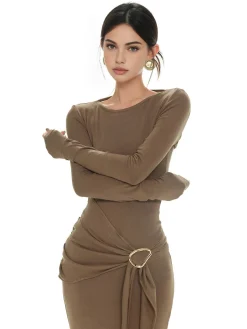 COMMENSE Plain Ruched Slim Knit Dress* Sweater Dresses|Casual Dresses