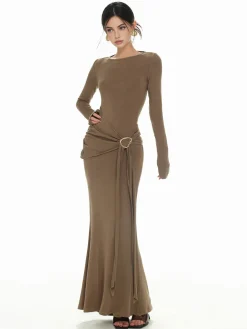 COMMENSE Plain Ruched Slim Knit Dress* Sweater Dresses|Casual Dresses
