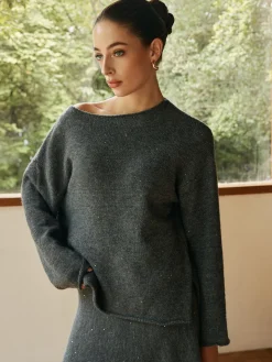 COMMENSE Plain Sequins Shift Sweater Co-ords* Sweater Tops|Sweaters & Cardigans