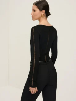 COMMENSE Plain Sheer Piping Knit Top* Sweater Tops|Sweaters & Cardigans