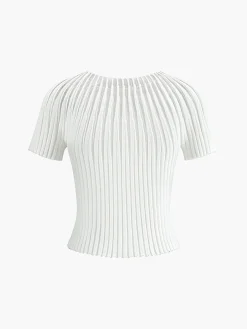 COMMENSE Plain Short Sleeve Knit Top* Sweater Tops|Sweaters & Cardigans