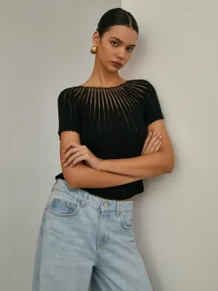COMMENSE Plain Short Sleeve Knit Top* Sweater Tops|Sweaters & Cardigans
