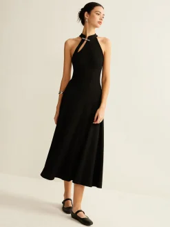 COMMENSE Plain Sleeveless Cutout Dress* Black Dresses|Casual Dresses