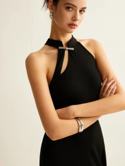 COMMENSE Plain Sleeveless Cutout Dress* Black Dresses|Casual Dresses