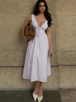 COMMENSE Plain Sleeveless Midi Dress* White Dresses|Casual Dresses