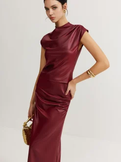 COMMENSE Plain Sleeveless Ruched Skirt Set* Skirt Sets|Long Sleeve Sets