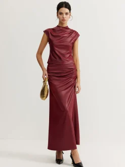 COMMENSE Plain Sleeveless Ruched Skirt Set* Skirt Sets|Long Sleeve Sets