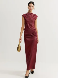 COMMENSE Plain Sleeveless Ruched Skirt Set* Skirt Sets|Long Sleeve Sets