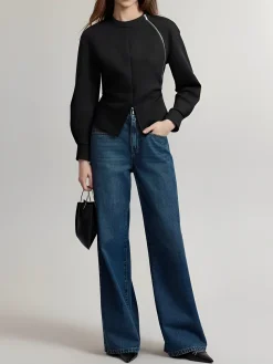 COMMENSE Plain Zipper Split Blouse* Blouses & Shirts|Tops