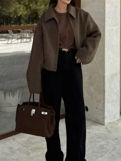 COMMENSE Plain Zipper Tweed Jacket* Outerwear|Jackets