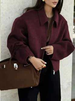 COMMENSE Plain Zipper Tweed Jacket* Outerwear|Jackets