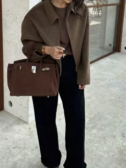 COMMENSE Plain Zipper Tweed Jacket* Outerwear|Jackets