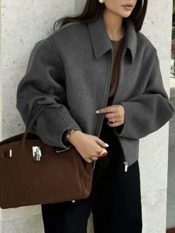 COMMENSE Plain Zipper Tweed Jacket* Outerwear|Jackets