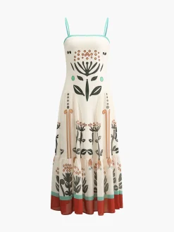 COMMENSE Plant Print Cami Midi Dress* Casual Dresses|Vacation Dresses