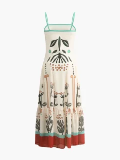 COMMENSE Plant Print Cami Midi Dress* Casual Dresses|Vacation Dresses