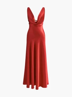 COMMENSE Pleated Backless Satin Tank Long Dress* Cocktail & Party Dresses|Summer Dresses
