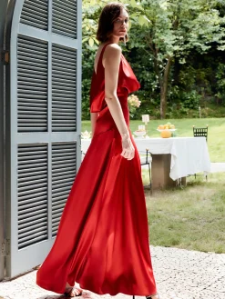 COMMENSE Pleated Backless Satin Tank Long Dress* Cocktail & Party Dresses|Summer Dresses