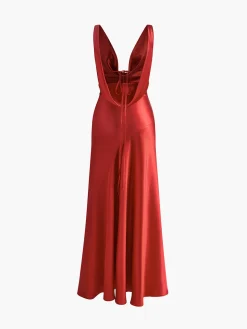 COMMENSE Pleated Backless Satin Tank Long Dress* Cocktail & Party Dresses|Summer Dresses