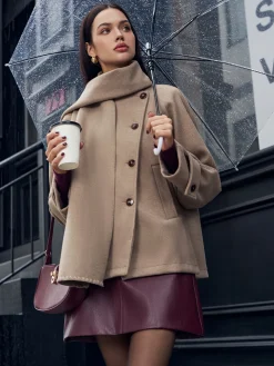 COMMENSE Pleated Button Scarf Jacket* Outerwear|Jackets