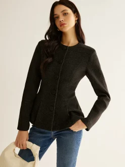 COMMENSE Pleated Button Slim Blazer Without Belt* Outerwear|Blazers