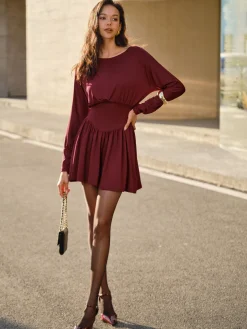 COMMENSE Pleated Cinched Waist Dress Without Belt* Casual Dresses|Cocktail & Party Dresses
