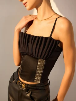 COMMENSE Pleated Crop Cami Top* Crop Tops|Tank Tops & Camis