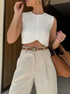 COMMENSE Pleated Cropped Pants* Pants|Bottoms