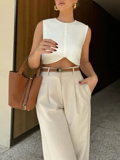 COMMENSE Pleated Cropped Pants* Pants|Bottoms