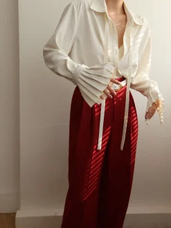 COMMENSE Pleated Cuff Collar Tied Button Shirt* Blouses & Shirts|Tops