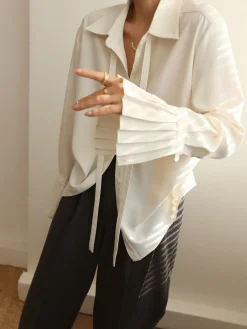 COMMENSE Pleated Cuff Collar Tied Button Shirt* Blouses & Shirts|Tops