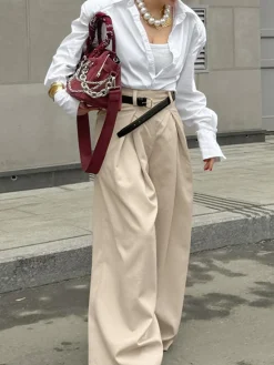 COMMENSE Pleated Draped Baggy Pants Without Belt* Wide Leg|Pants